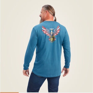 NWOT Ariat Rebar Cotton Strong American Raptor Shirt Mens XL Tall Blue Big Eagle